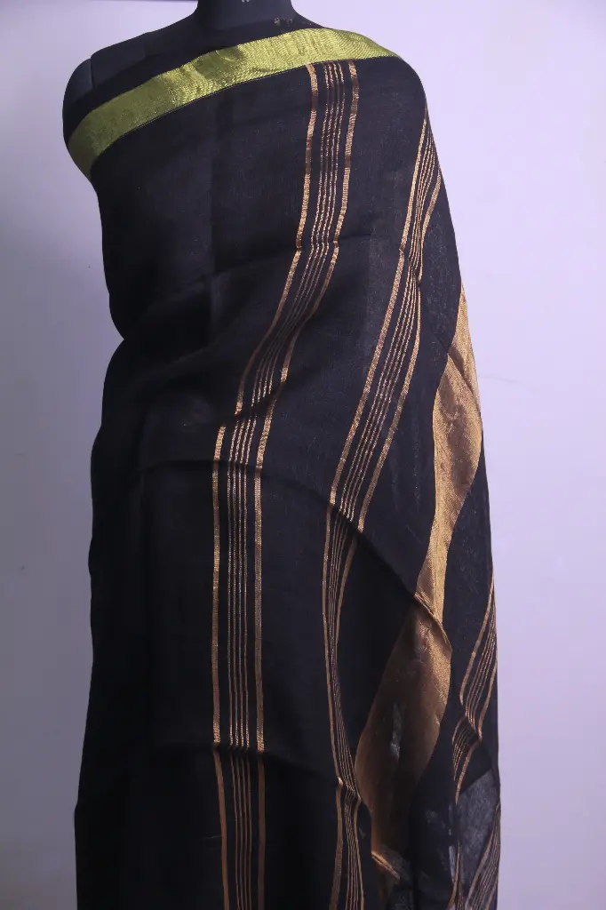 Gold Stripe Linen Saree 