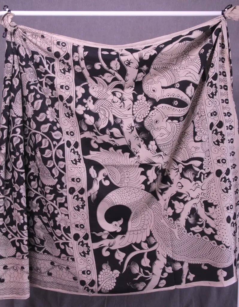 Monochrome Kalamkari Saree