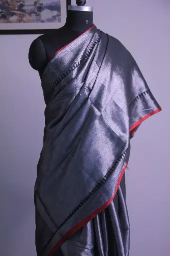 Radiant Elegance: Silver Tissue Linen Saree