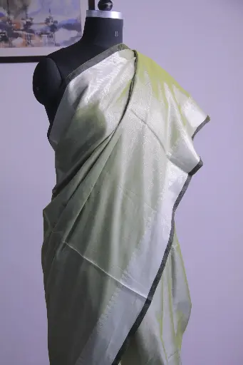 Radiant Elegance: Pistachio Tissue Linen Saree